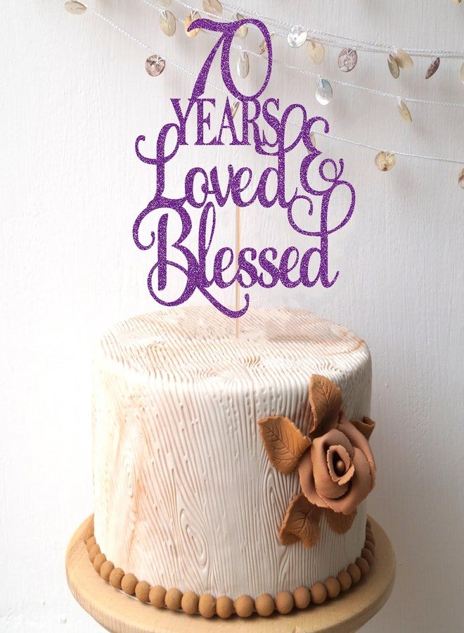 AHAORAY 70 Years Loved Cake Topper - Deep Purple Glitter 70th Birthday Cake Decorating Supplies, Perfect for 70th Anniversary or Birthday Photo Booth Props - Image 2